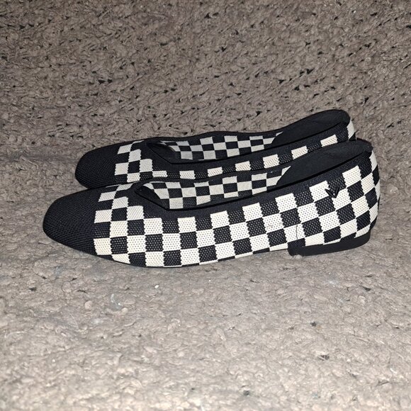 VIVAIA-Margot 2.0-Square Toe-Black Ivory Checkerboard Flats-Knit-Sz 43-Near Mint - Picture 2 of 8